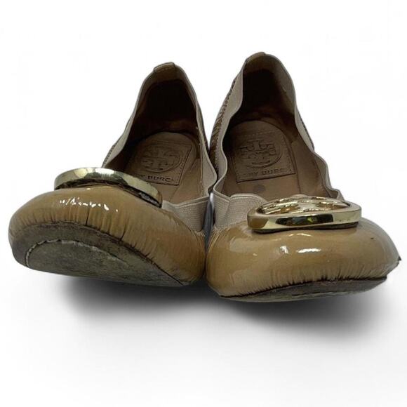 Tory Burch Tan Beige Patent Leather Ballet Flats Neutral Minimalist Preppy 6 - Picture 4 of 6